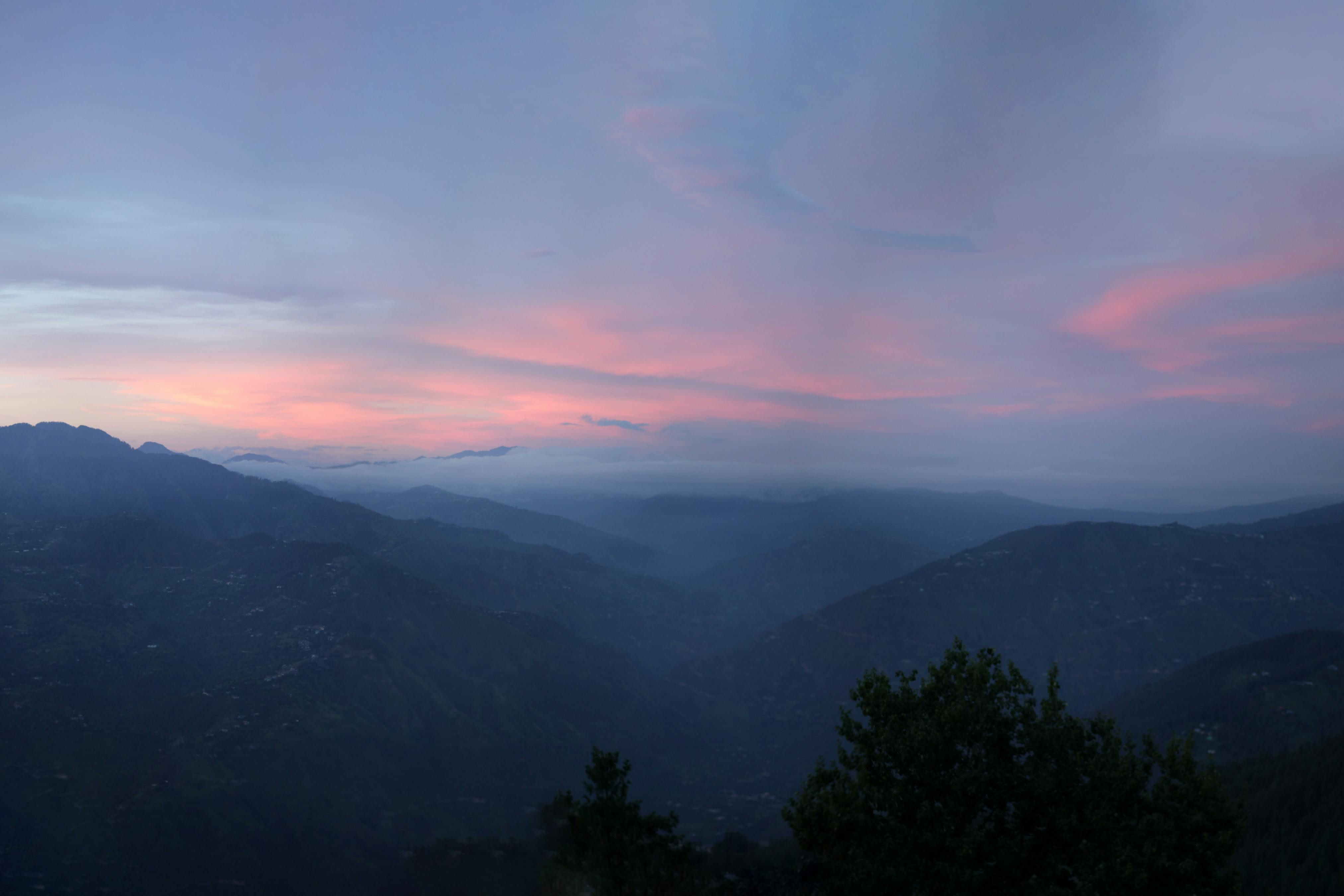 a view of mountain range during sunset near mashobra