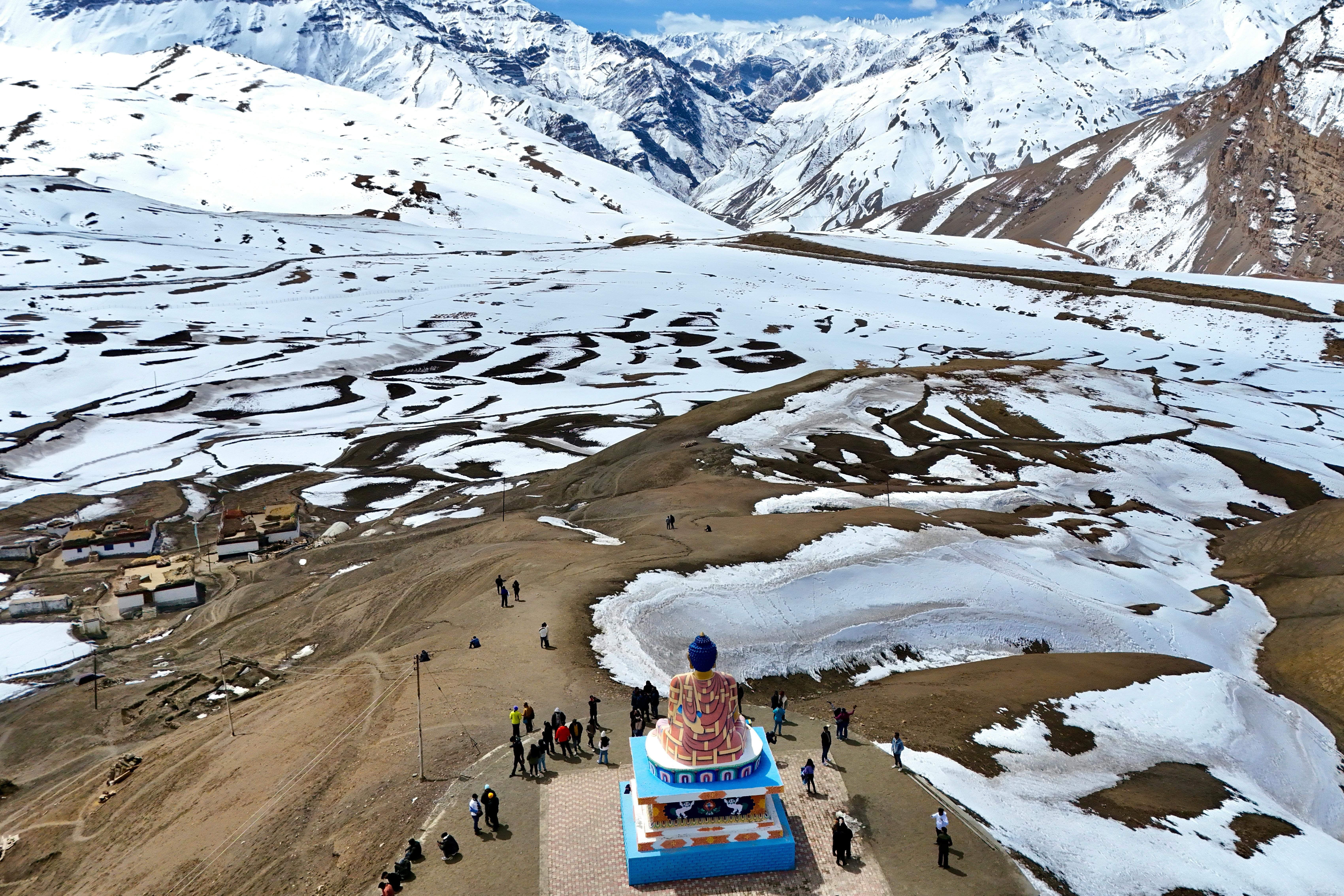 aerial view of the buddha statue in langza village