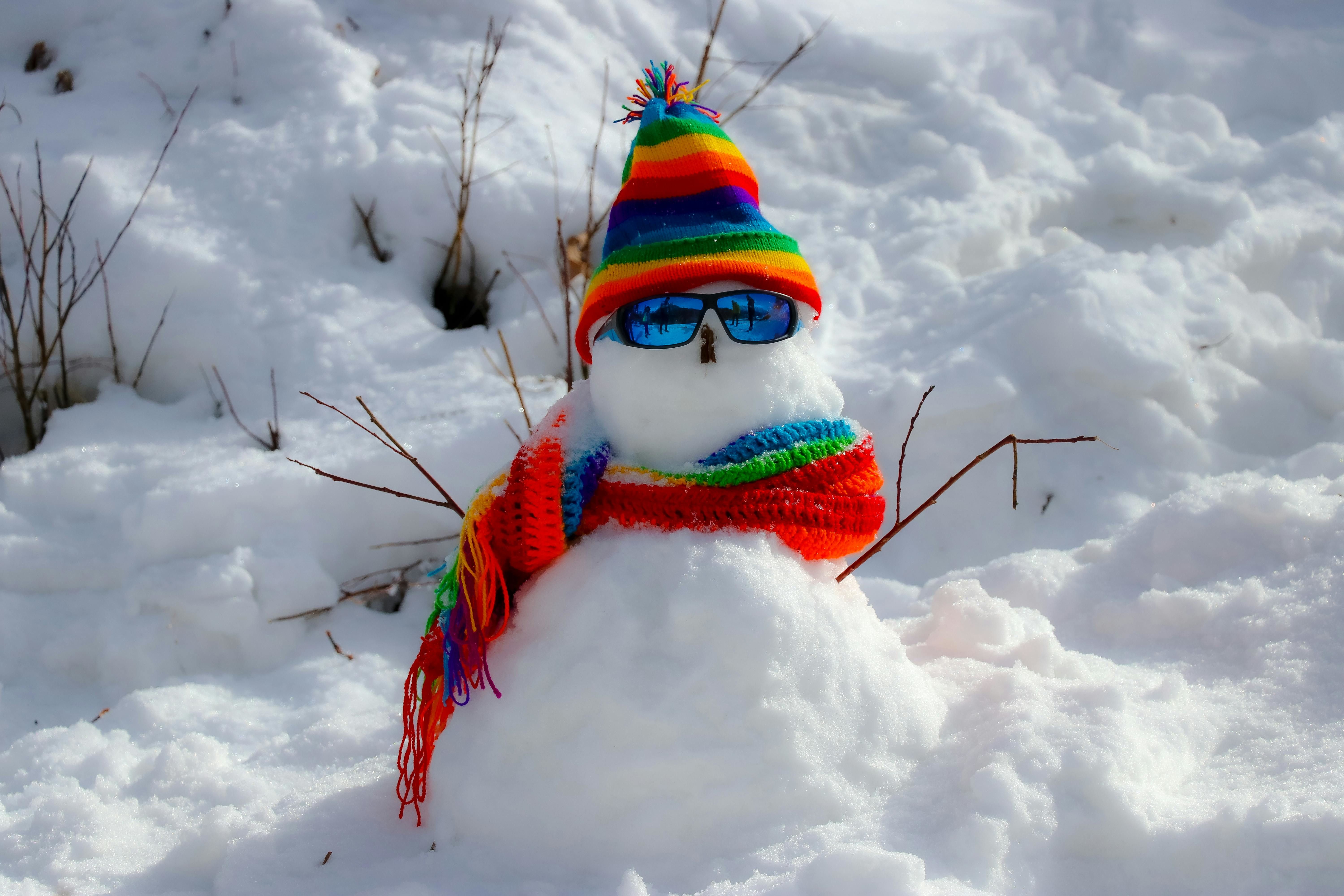 colorful snowman in winter wonderland of manali