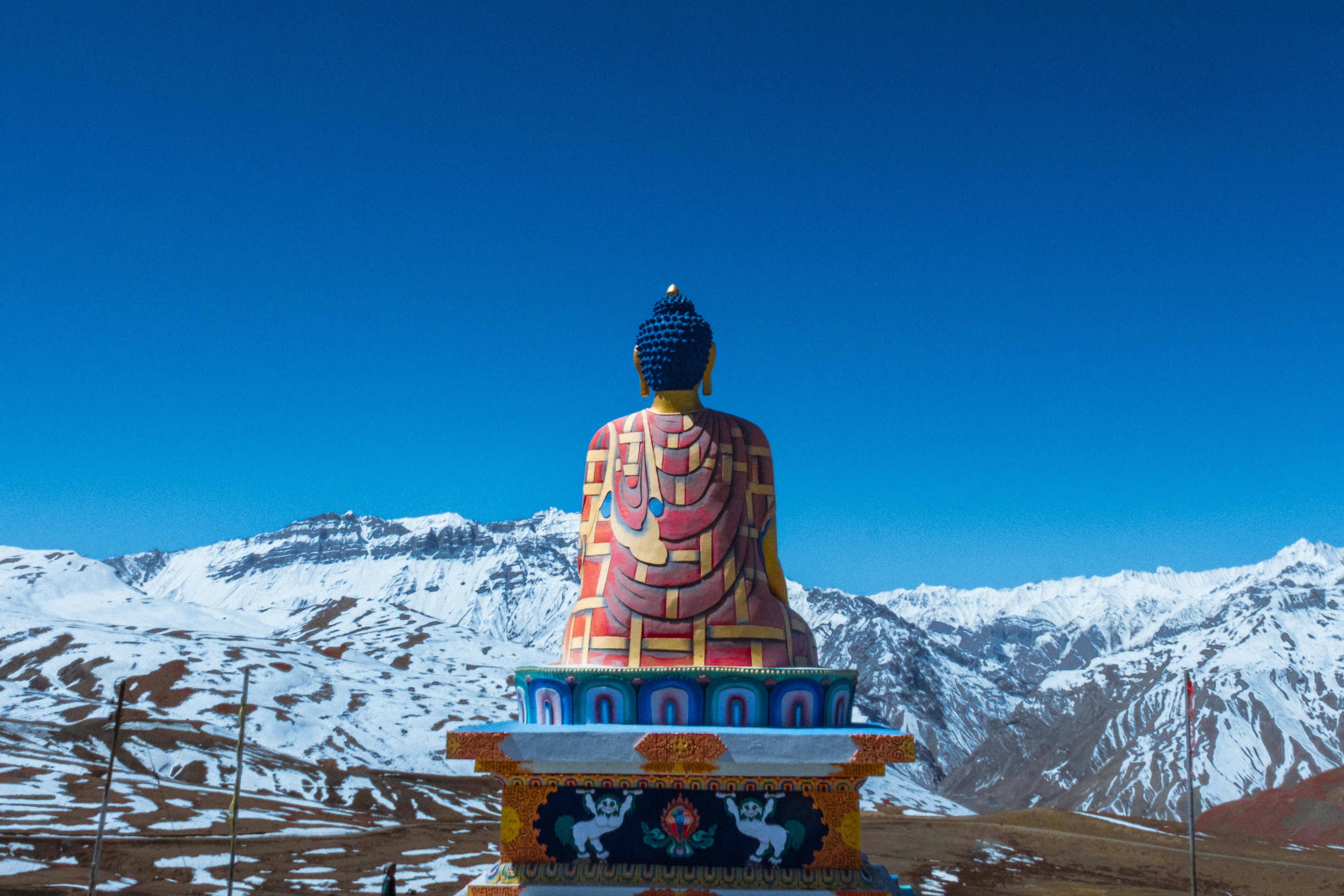 a giant buddha statue in spiti valley