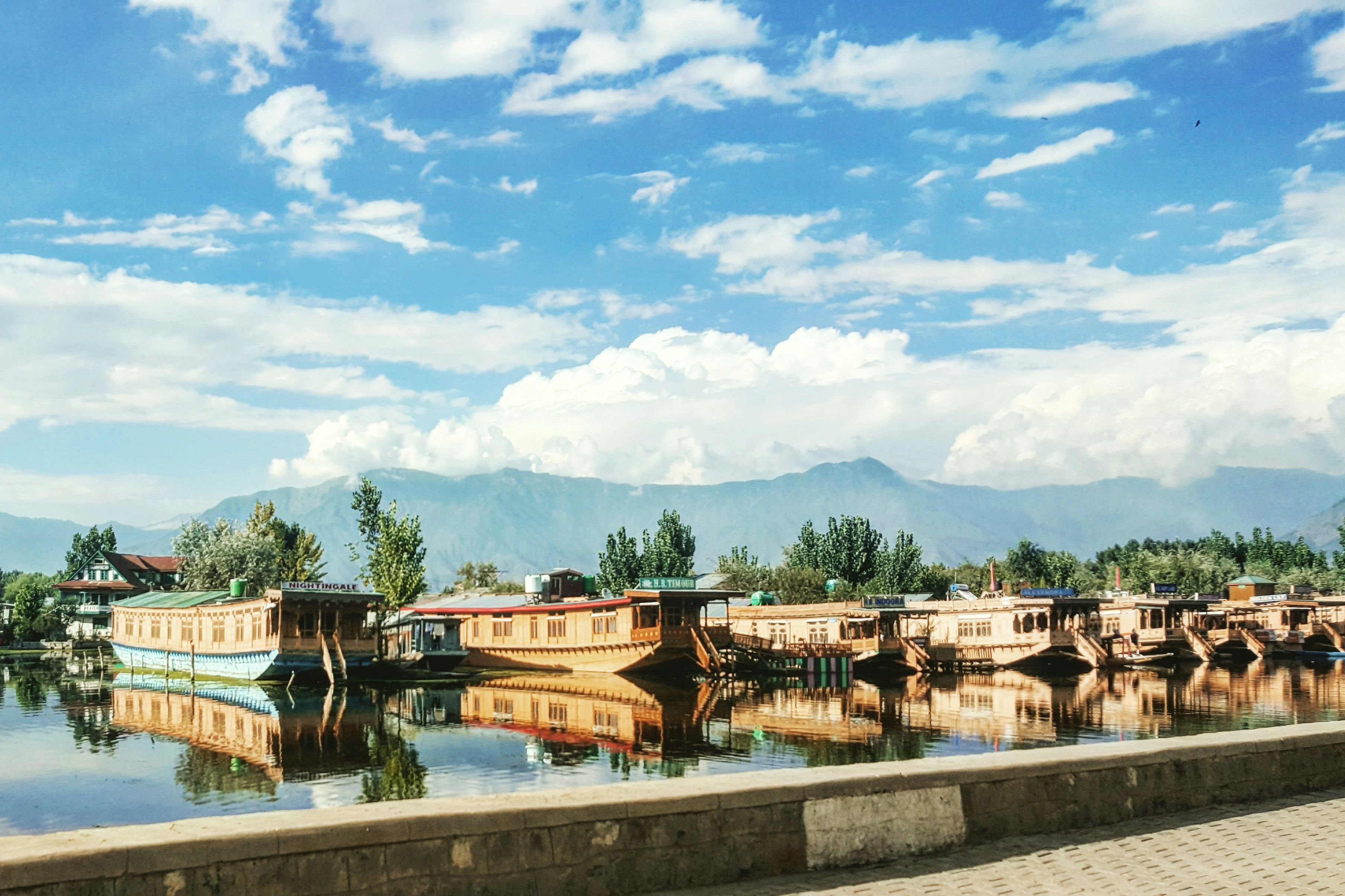 houseboats on the dal lake in srinagar during daytime