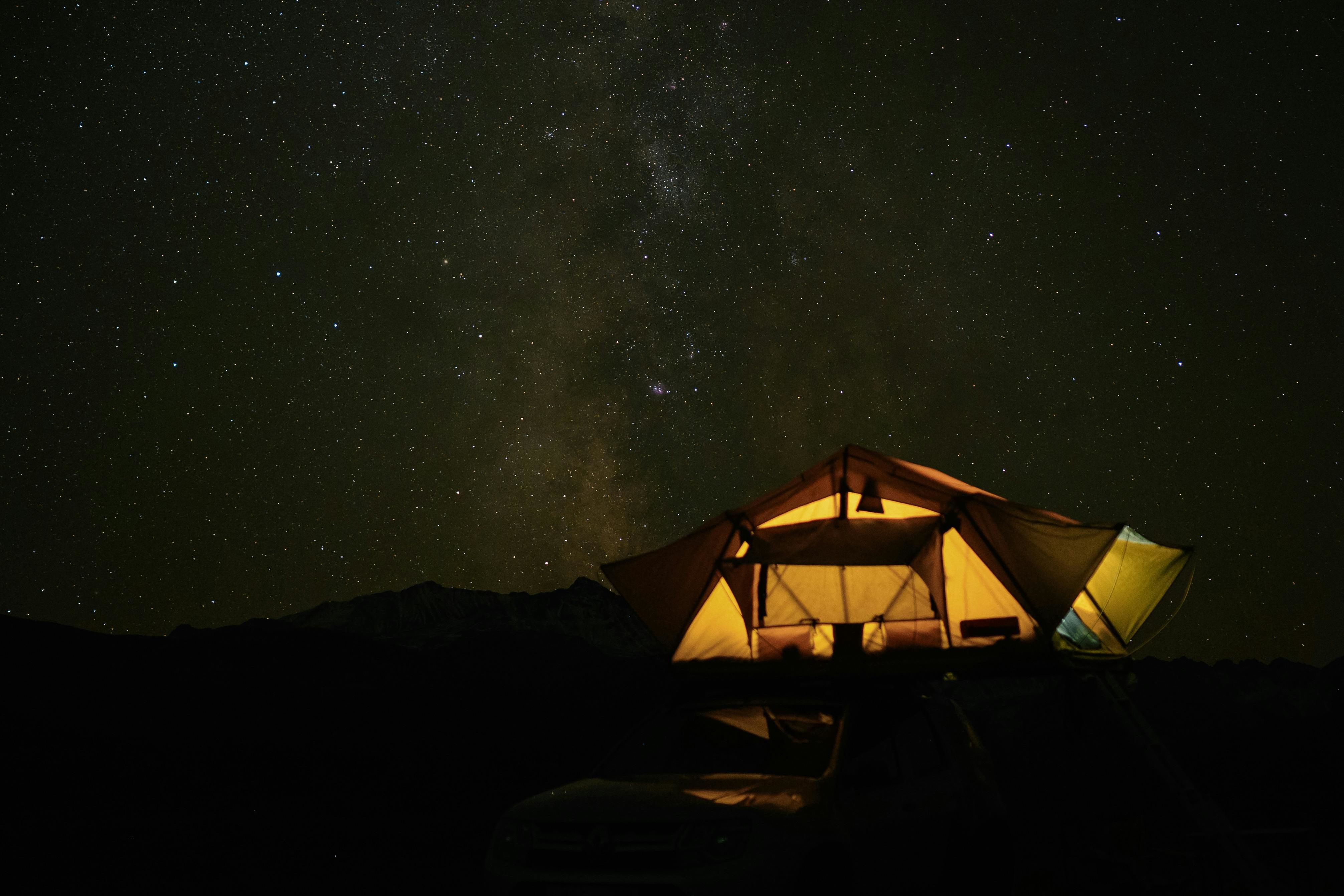 light in a tent at night